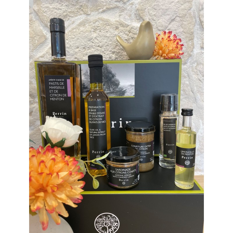 a gift box around Mediterranean citrus