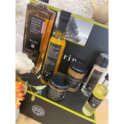 a gift box around Mediterranean citrus